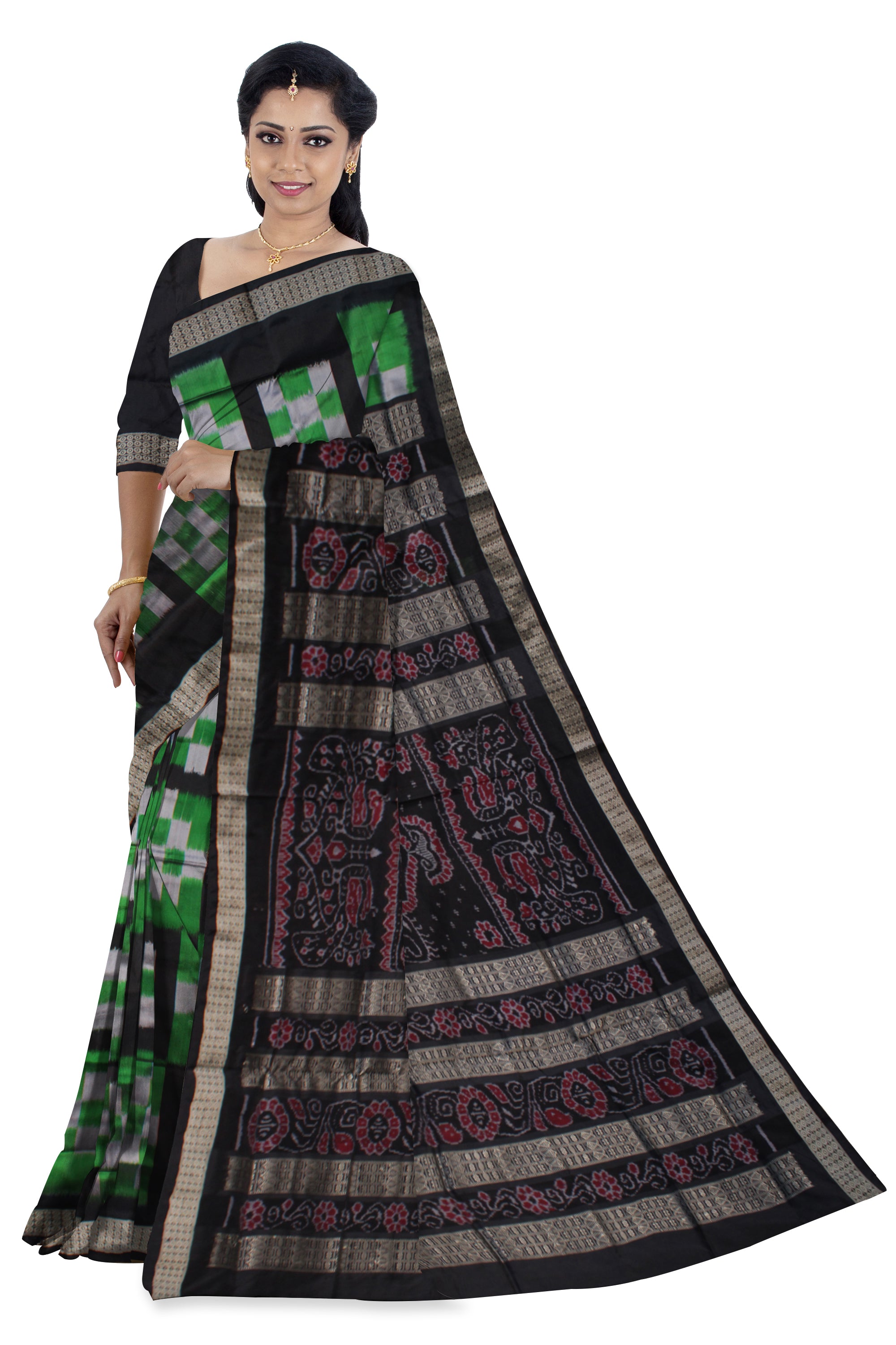 Green and black color pasapali pata saree