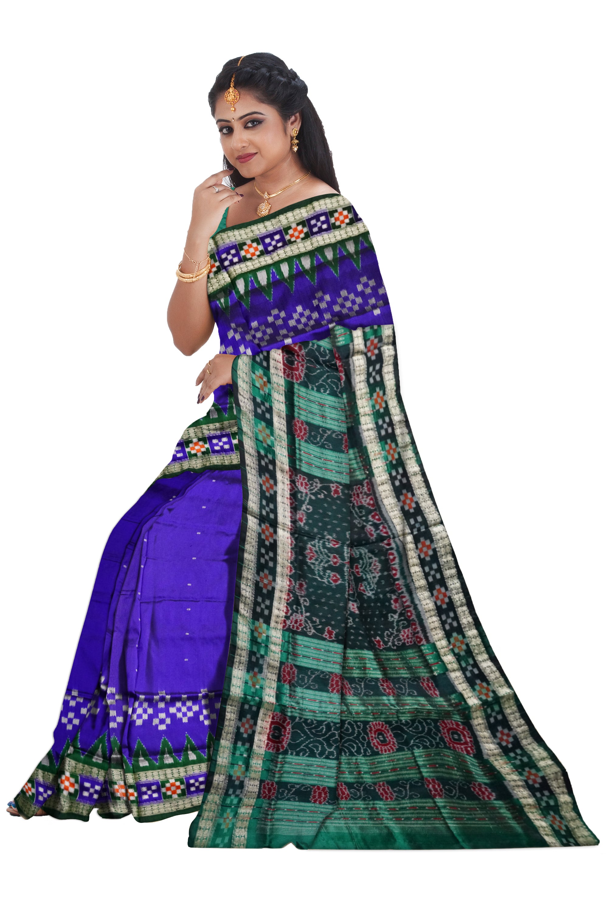 Traditional dhadi pasapali pattern pata saree in Purple & Green color . - Koshali Arts & Crafts Enterprise