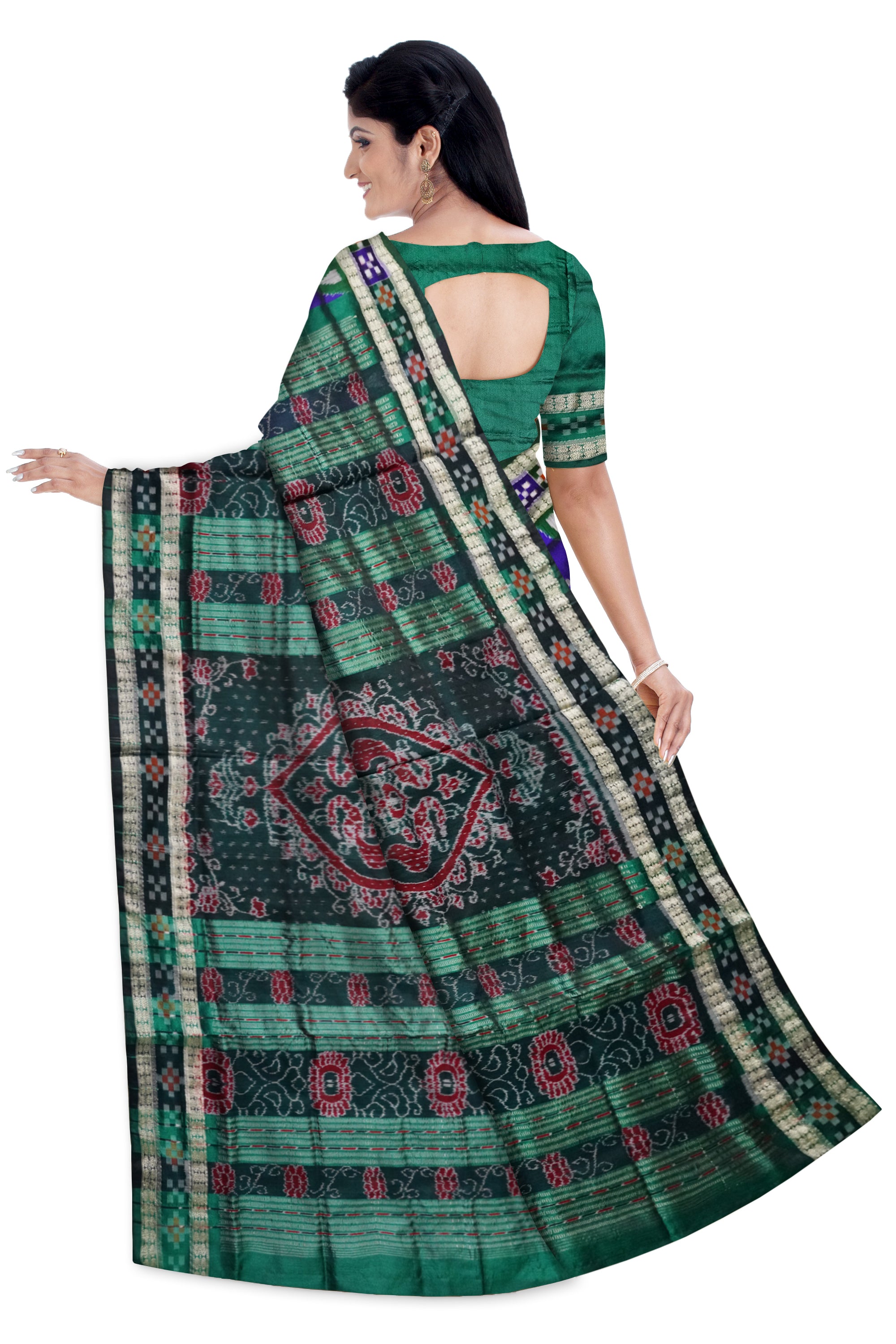 Traditional dhadi pasapali pattern pata saree in Purple & Green color . - Koshali Arts & Crafts Enterprise