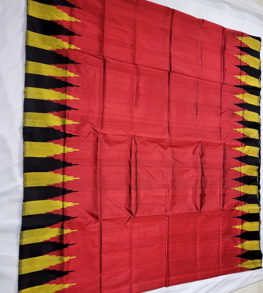 "Handwoven Red and Black Sambalpuri Half tissue silk saree with bandha pallu, complemented by a matching blouse piece. Elegant and traditional. (Copy) (Copy)