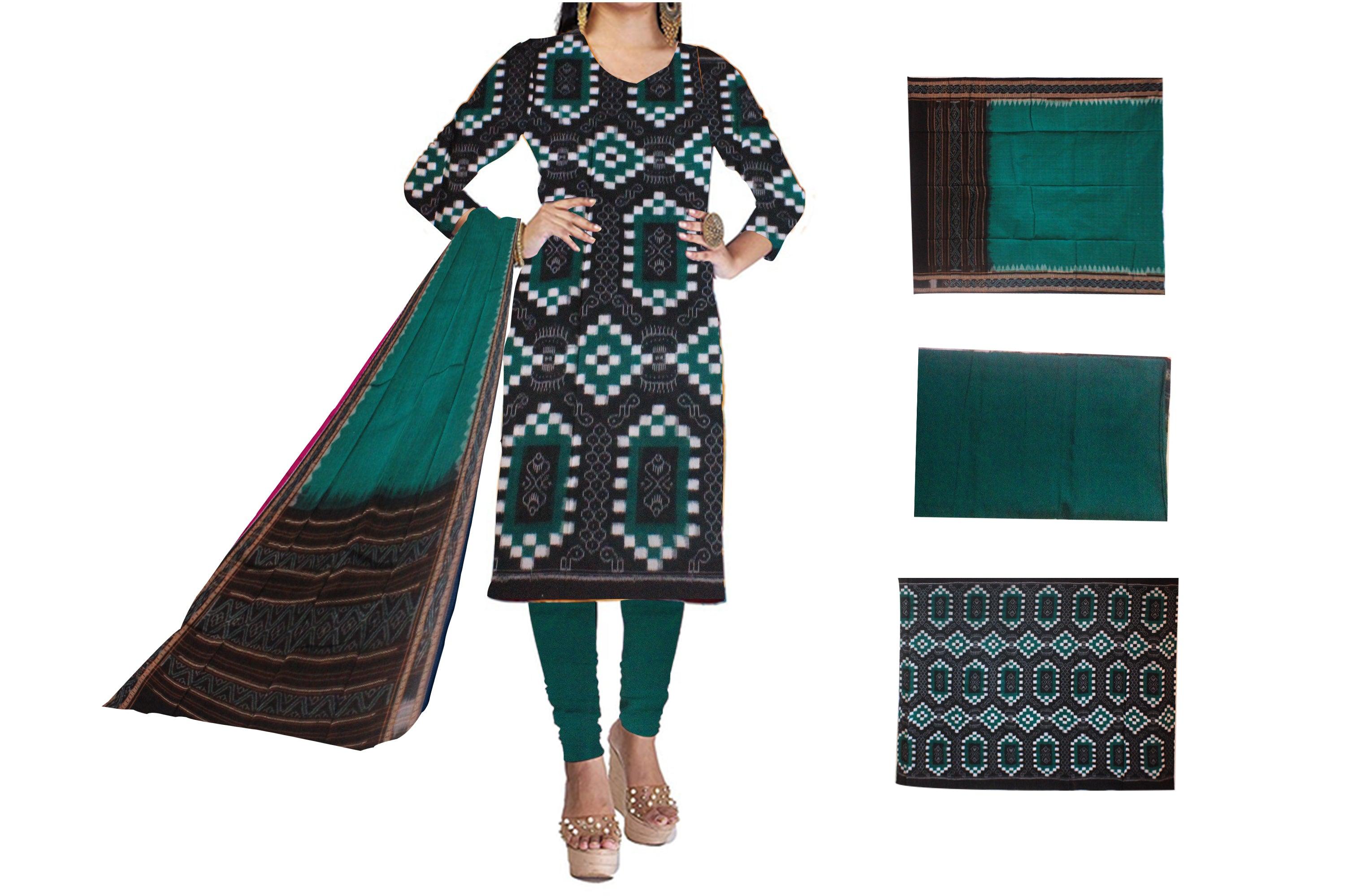 Cotton Dress Material in Beautiful Green and black color with Pasapali
