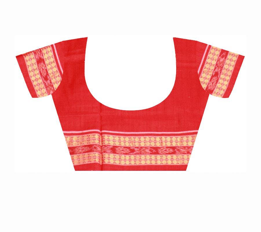 Sambalpuri cotton Ikat saree in blown and red color and Pasapali border. Available with blouse piece. - Koshali Arts & Crafts Enterprise