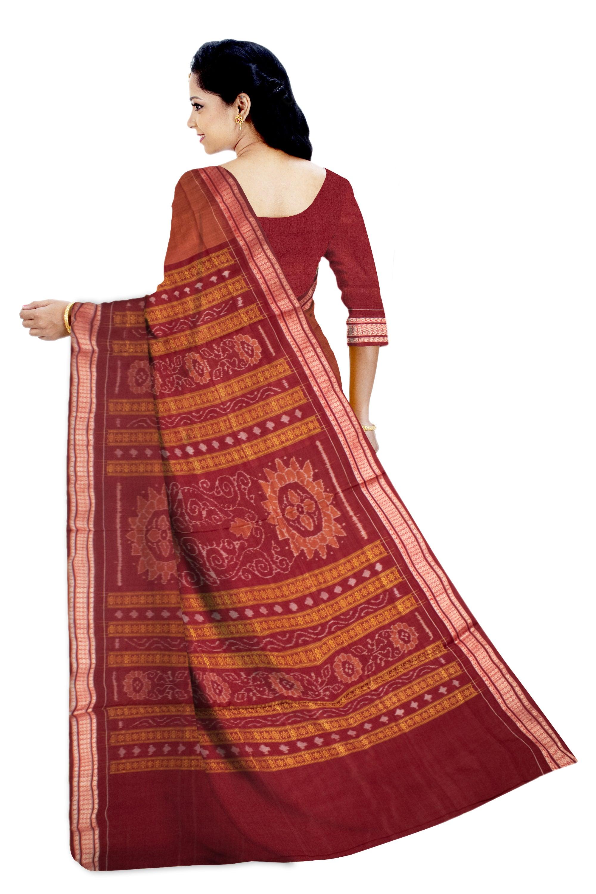 Copper Penny  color Sambalpuri Bomkai Cotton Saree in Padam design. - Koshali Arts & Crafts Enterprise