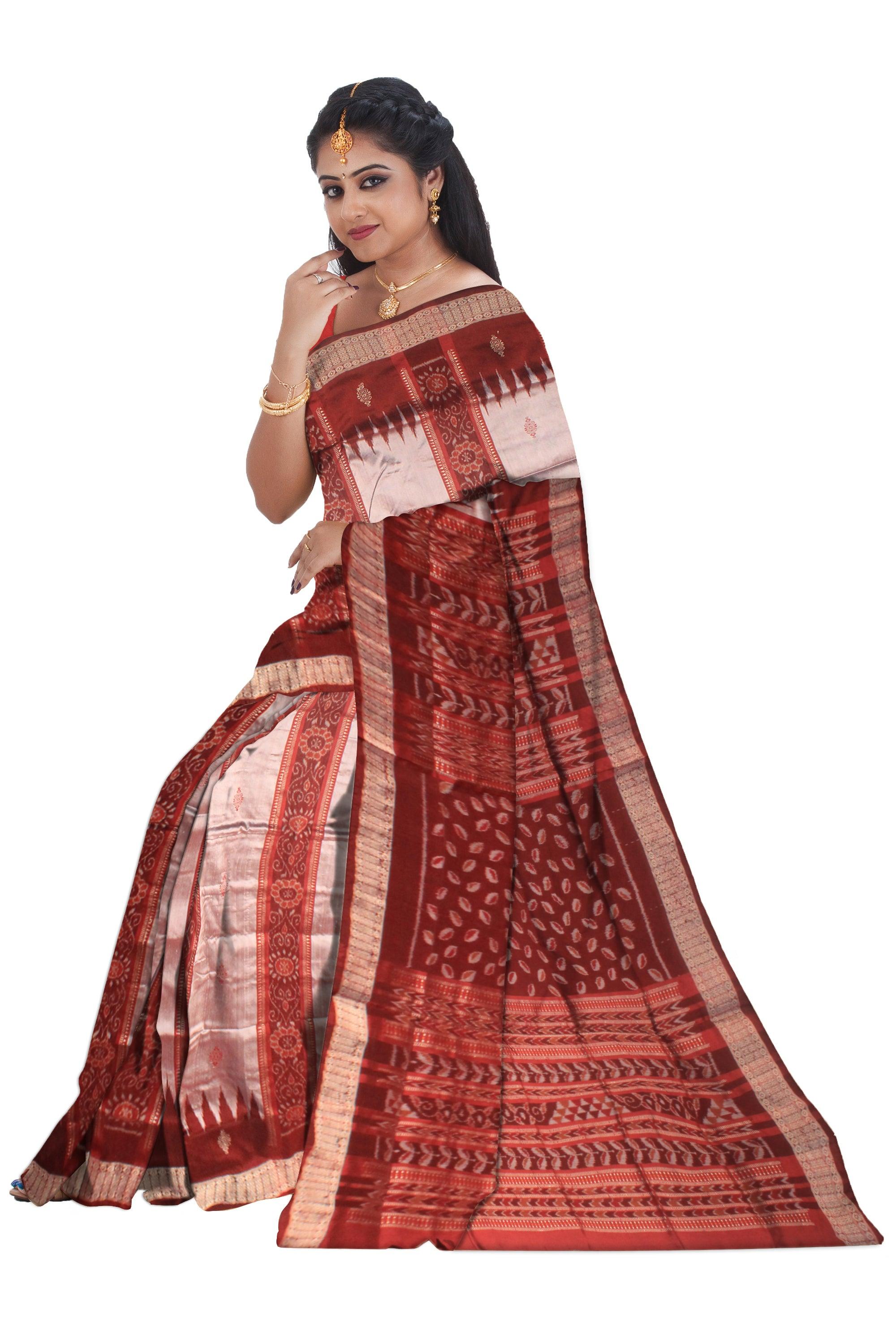 GRAY AND BROWN  COLOR CHANDUA DESIGN PATA WITH BLOUSE PIECE. - Koshali Arts & Crafts Enterprise