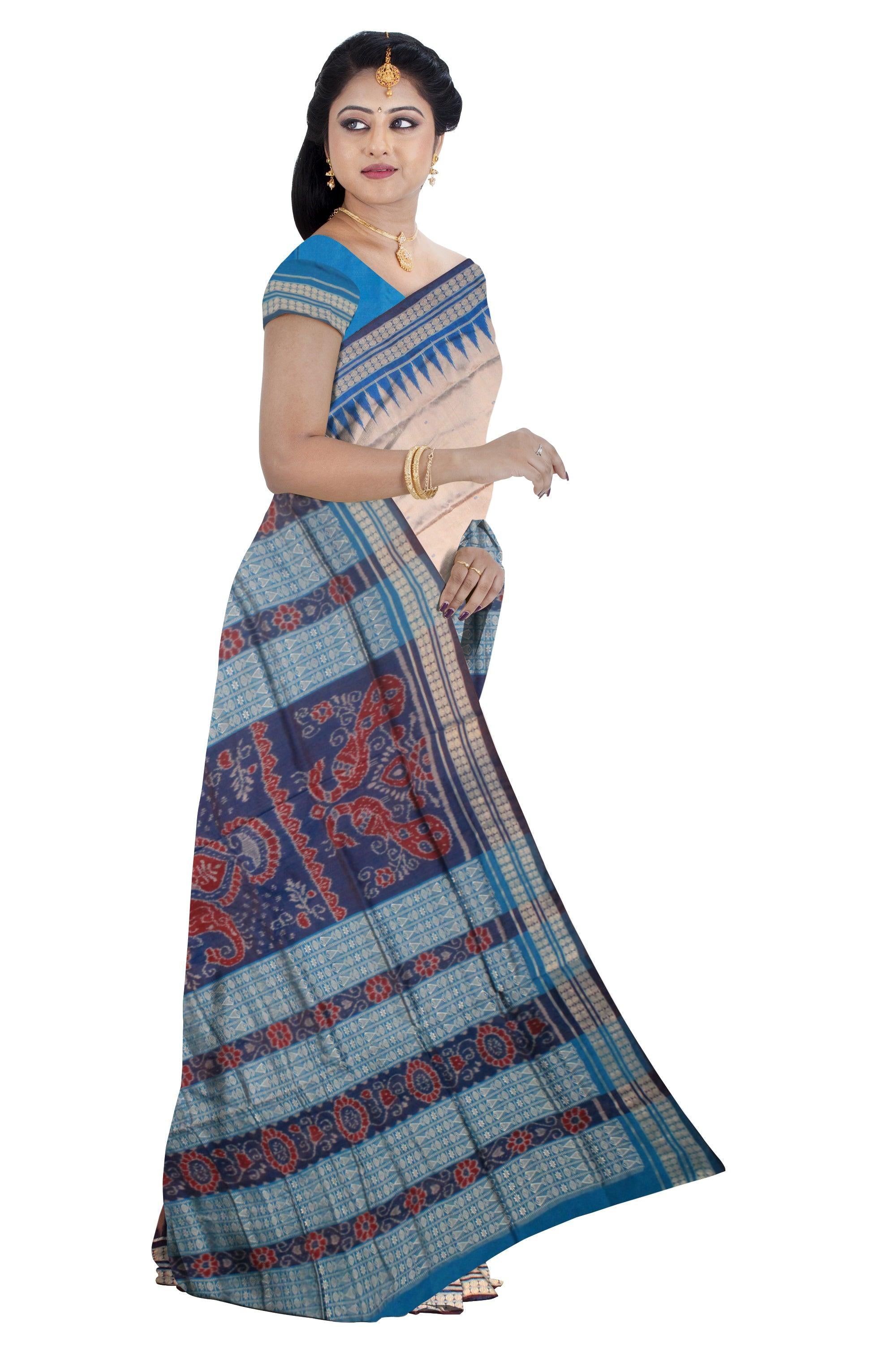 EXCLUSIVE SAMBALPURI PATA SAREE IN SILVER AND SKY BLUE  COLOR BODY IN (WITH BLOUSE PIECE) - Koshali Arts & Crafts Enterprise