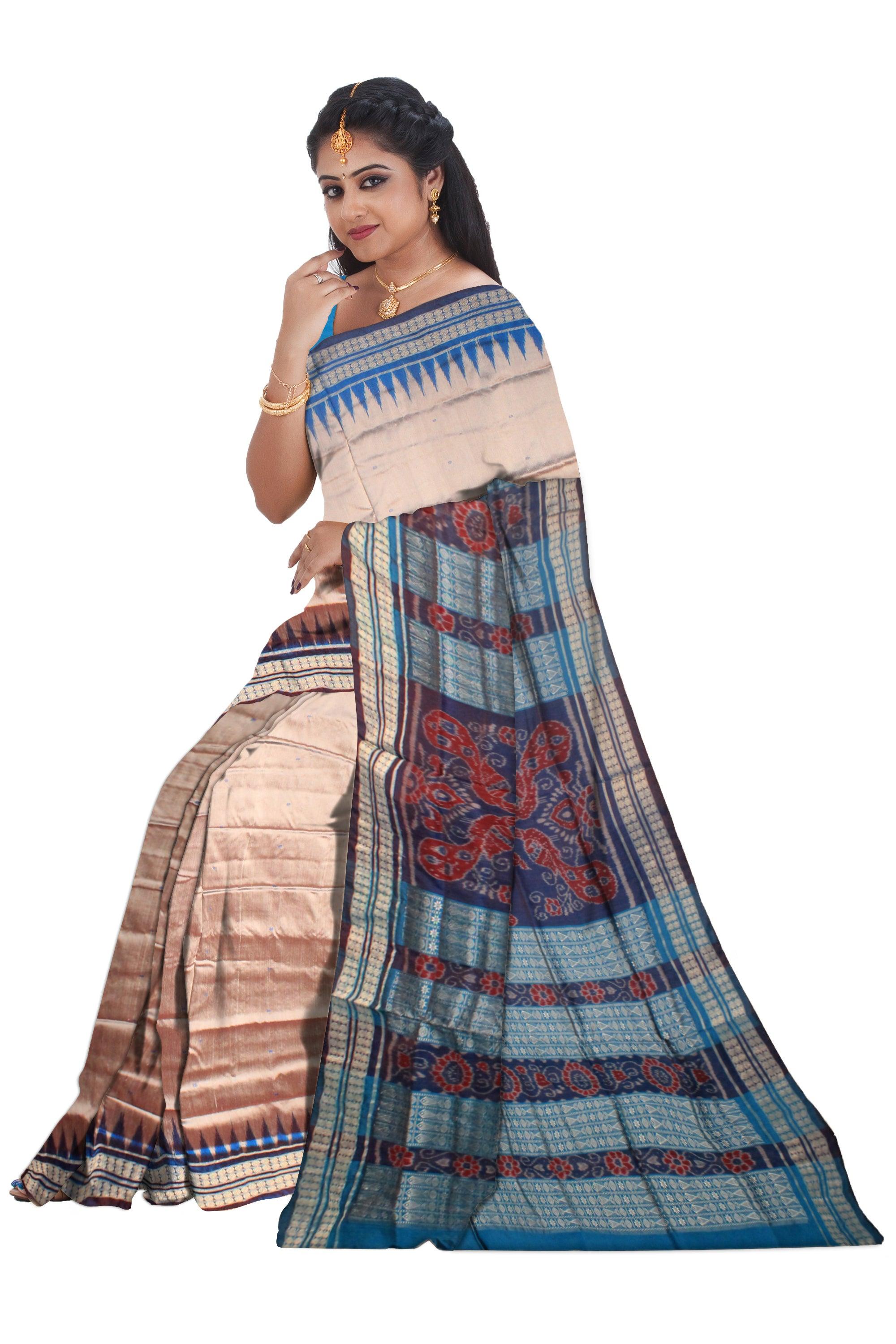 EXCLUSIVE SAMBALPURI PATA SAREE IN SILVER AND SKY BLUE  COLOR BODY IN (WITH BLOUSE PIECE) - Koshali Arts & Crafts Enterprise