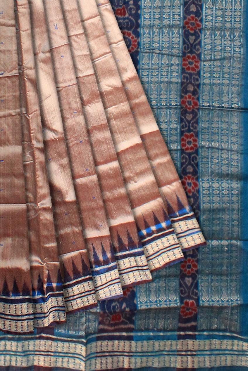 EXCLUSIVE SAMBALPURI PATA SAREE IN SILVER AND SKY BLUE  COLOR BODY IN (WITH BLOUSE PIECE) - Koshali Arts & Crafts Enterprise