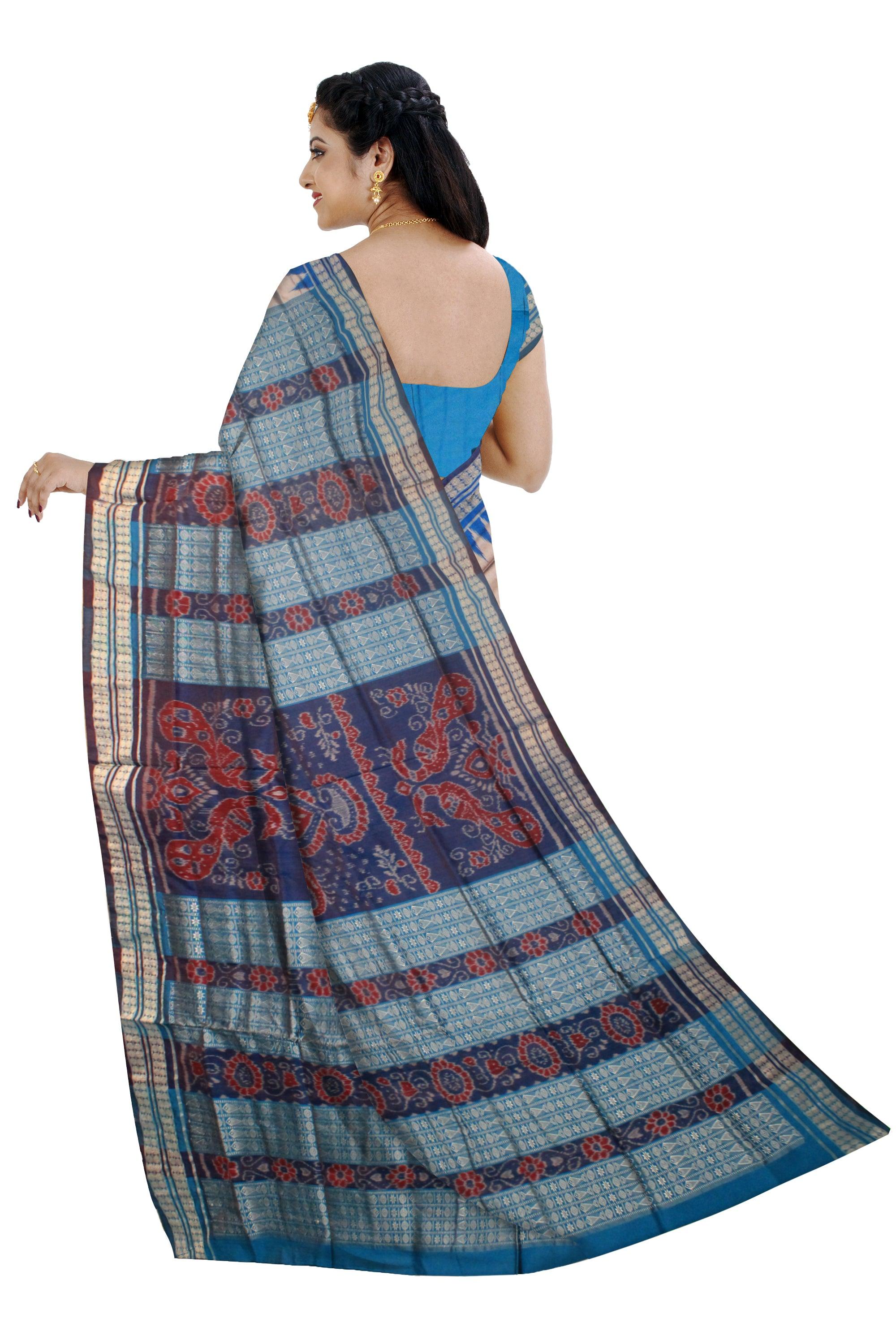 EXCLUSIVE SAMBALPURI PATA SAREE IN SILVER AND SKY BLUE  COLOR BODY IN (WITH BLOUSE PIECE) - Koshali Arts & Crafts Enterprise