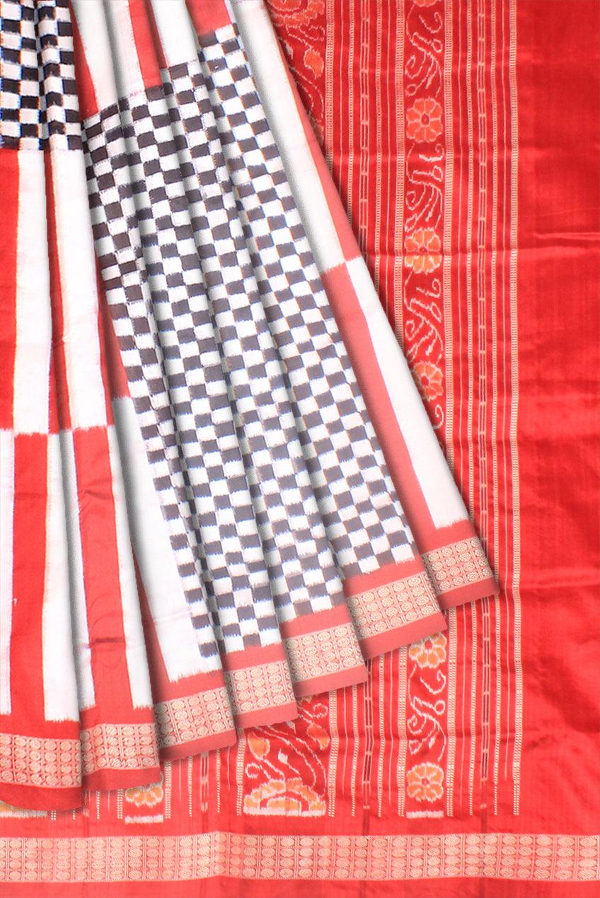 Sambalpuri Blue and White Check Design Silk Saree - Utkalika Odisha