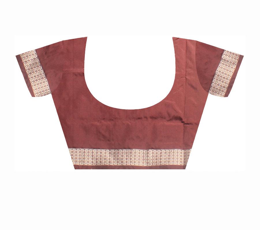 A sambalpuri  pata saree in Golden (peach) and maroon color, with blouse piece. - Koshali Arts & Crafts Enterprise