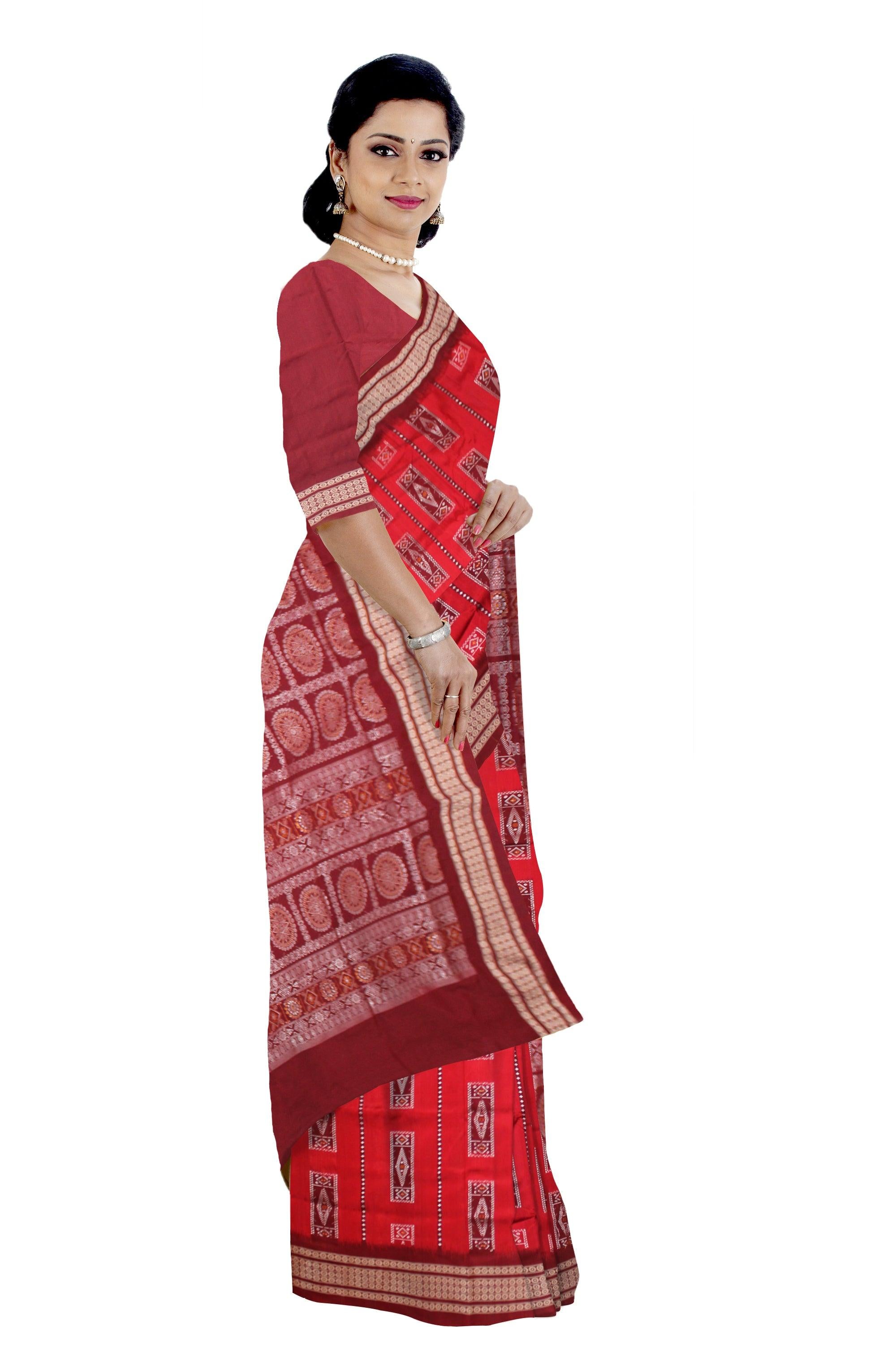 NEW DESIGN BANDHA SAREE IN RED AND MAROON COLOR MIX PATA, WITH BLOUSE PIECE - Koshali Arts & Crafts Enterprise