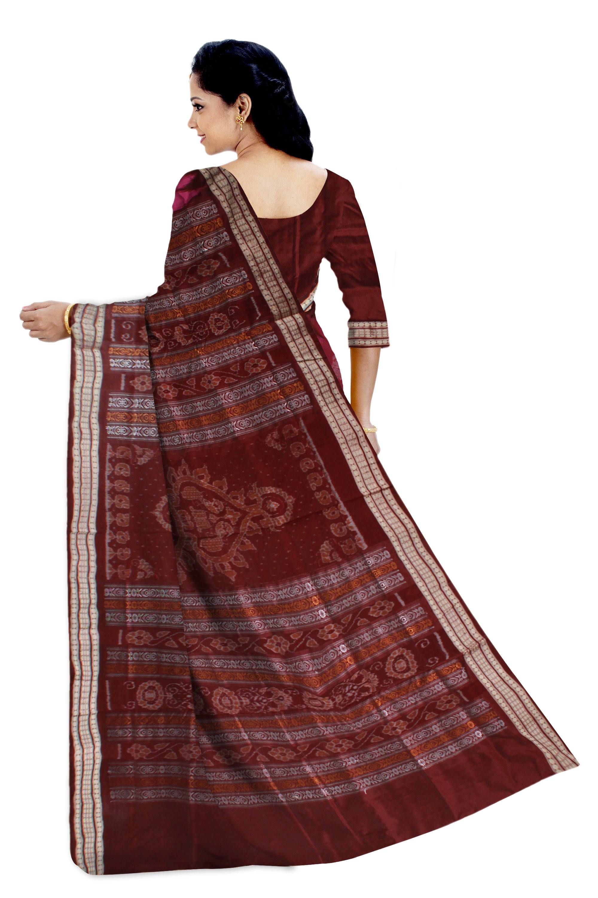 Pink and Brown bomkei pata saree with blouse piece. - Koshali Arts & Crafts Enterprise