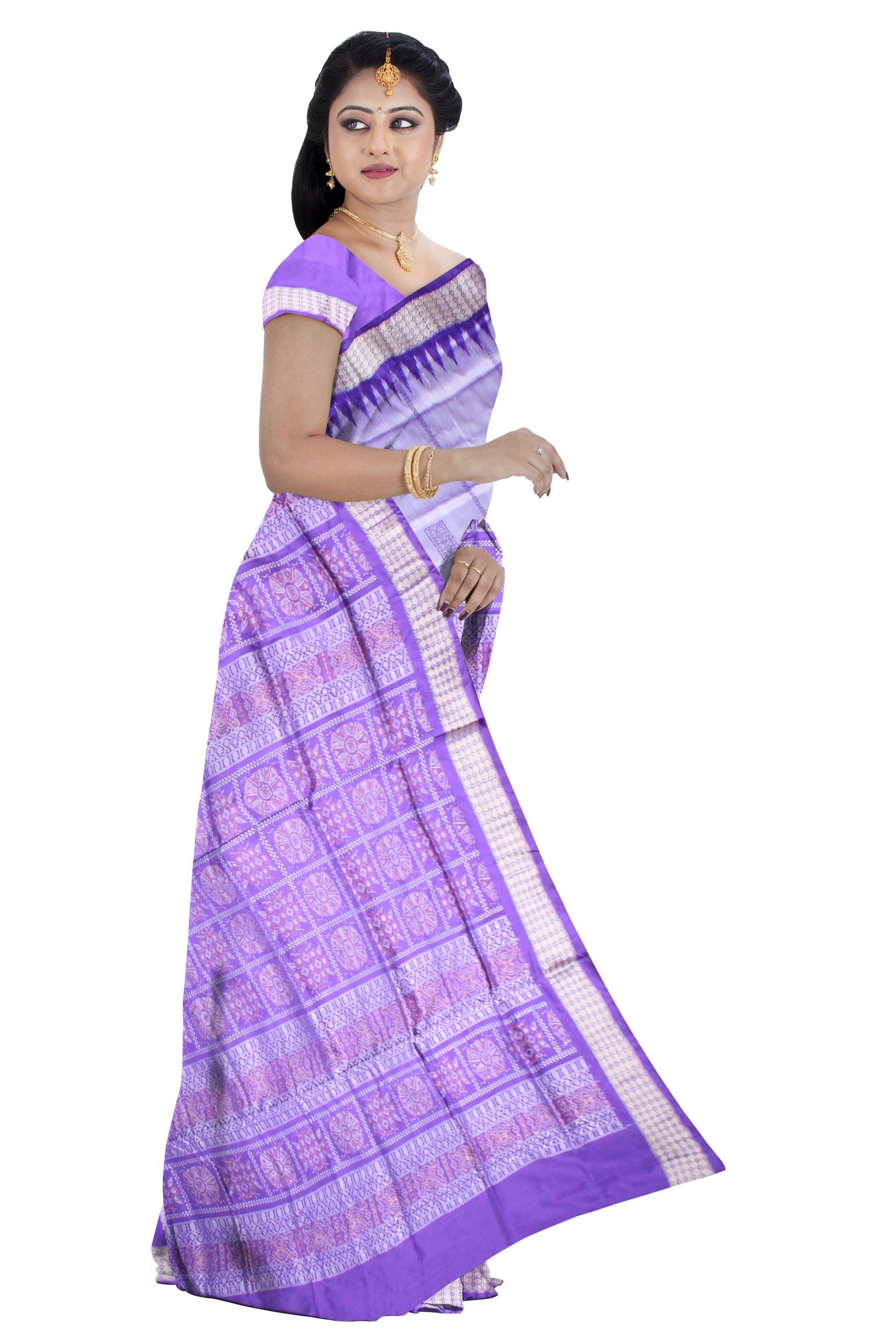 Light violet color bomkei box pattern Sambalpiuri pata saree with blouse piece - Koshali Arts & Crafts Enterprise