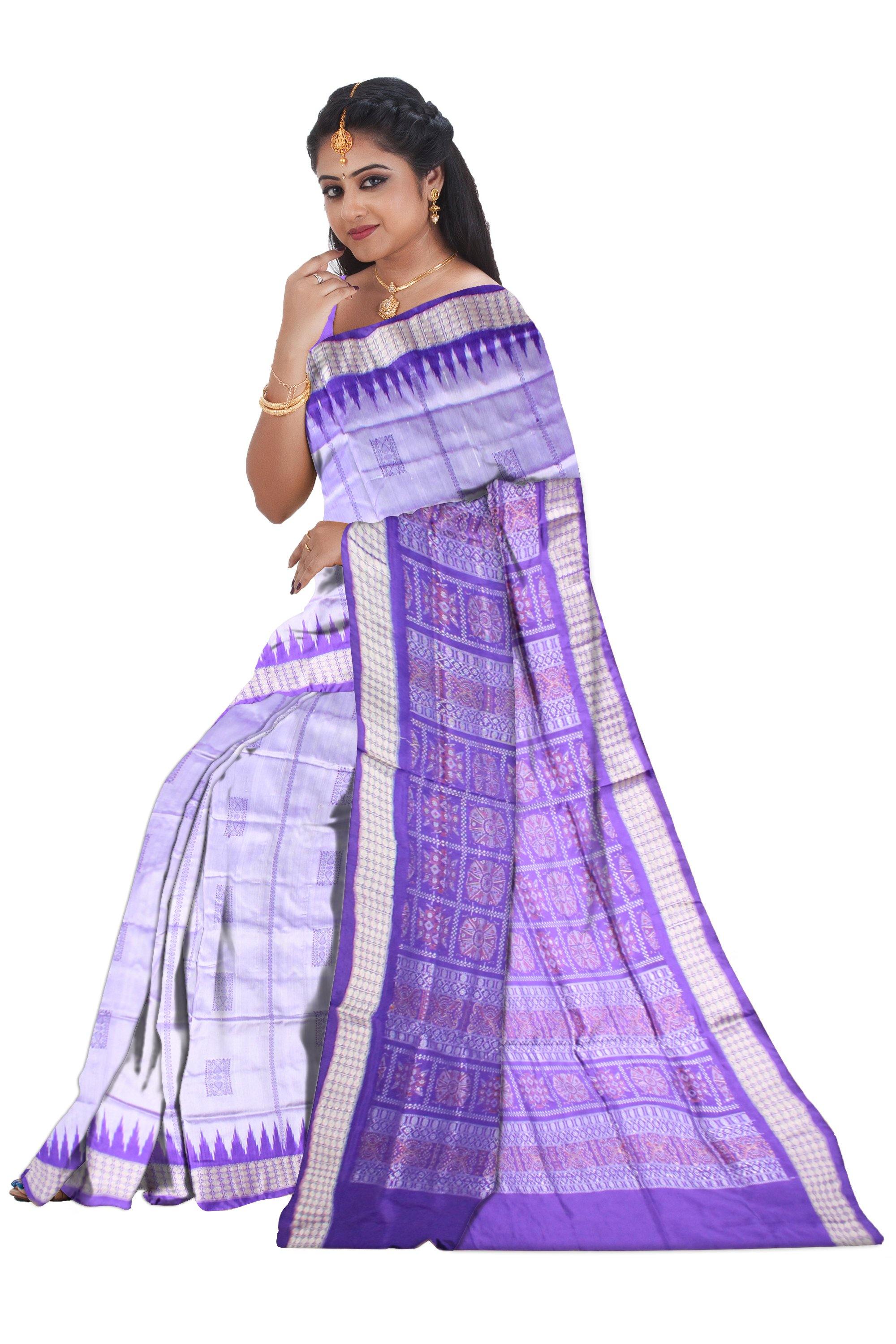 Light violet color bomkei box pattern Sambalpiuri pata saree with blouse piece - Koshali Arts & Crafts Enterprise