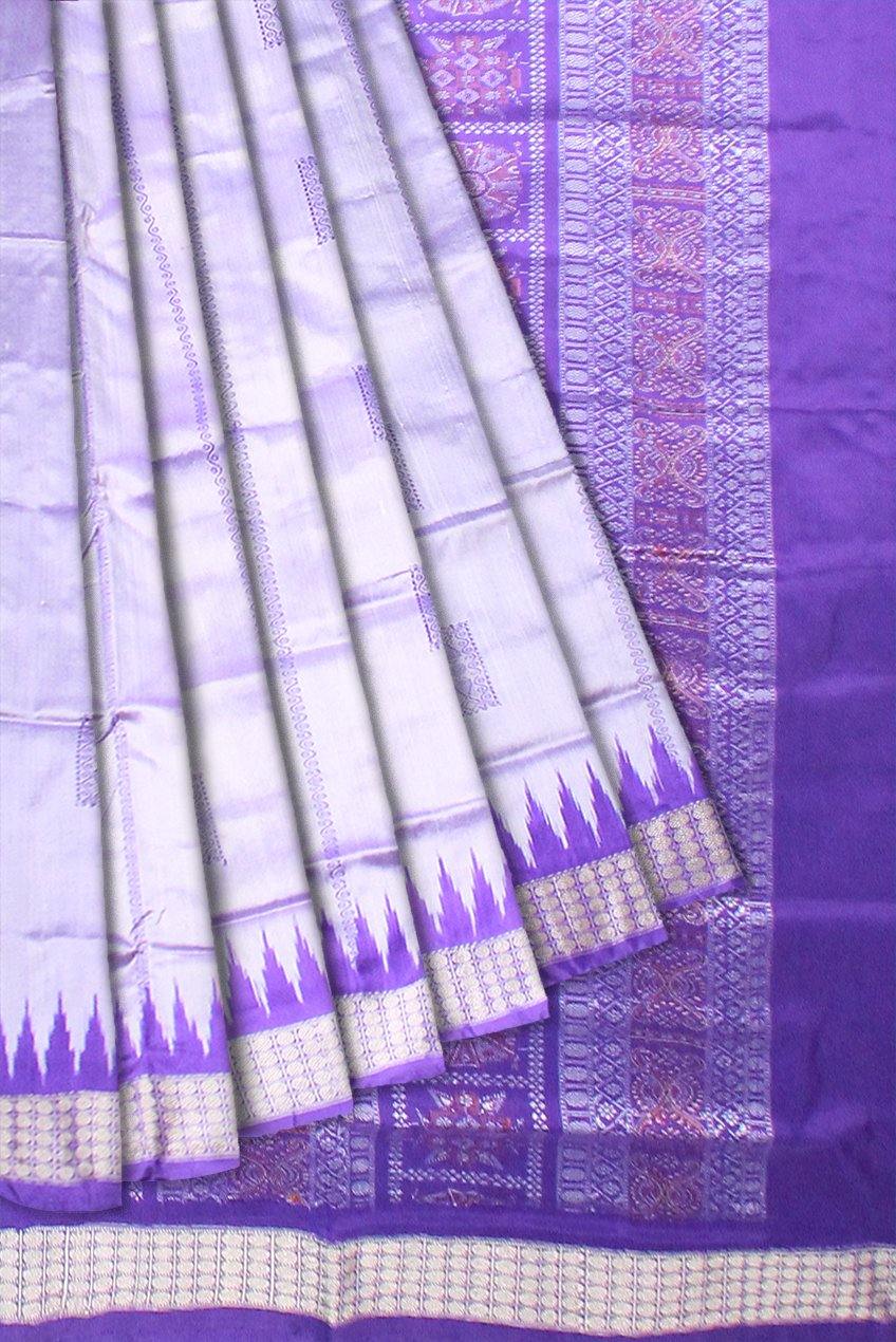 Light violet color bomkei box pattern Sambalpiuri pata saree with blouse piece - Koshali Arts & Crafts Enterprise