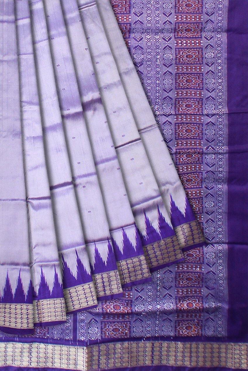 Gray color buti pattern Sambalpuri pata saree with blouse piece. - Koshali Arts & Crafts Enterprise