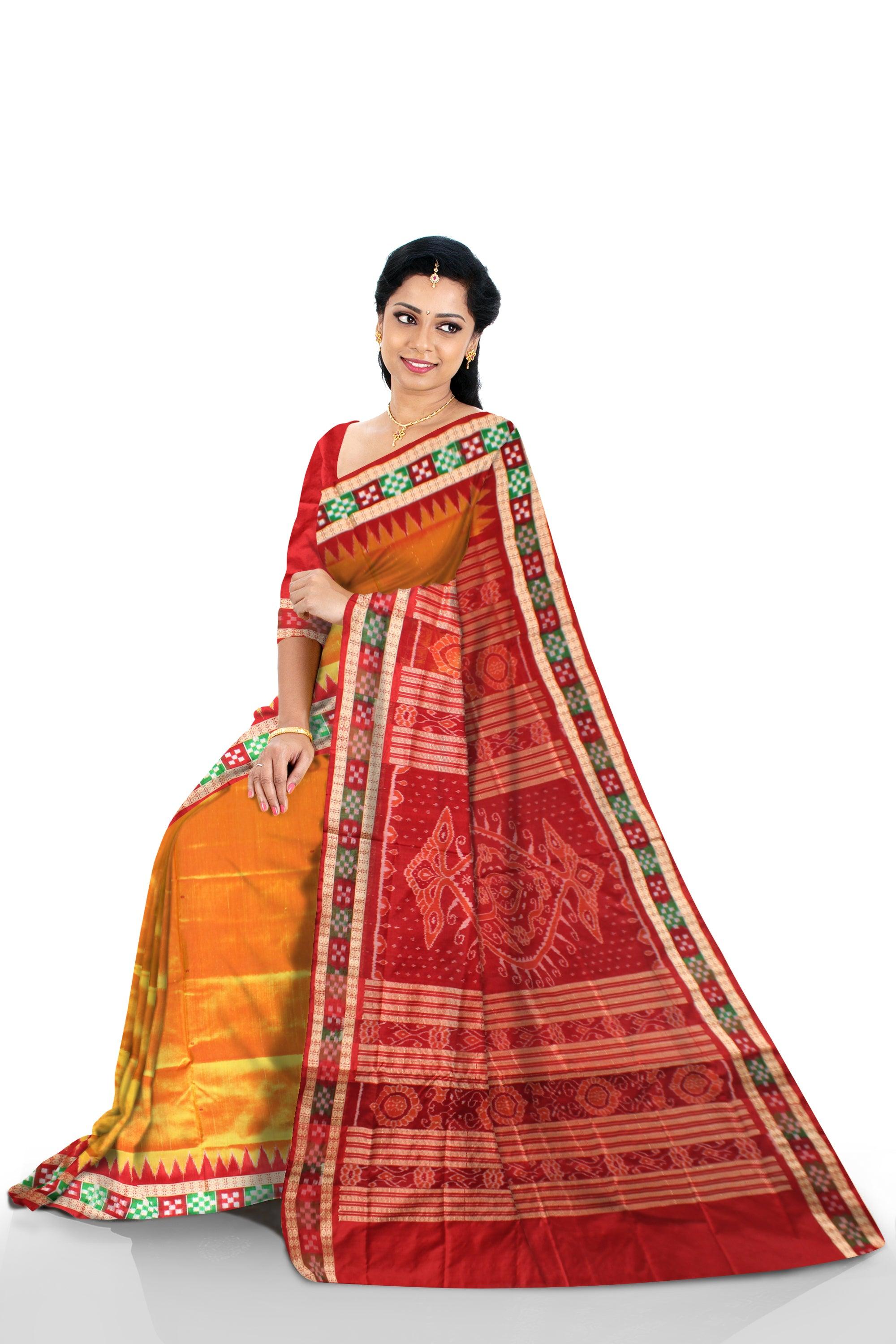 Brick Red & Chartreuse (Traditional) Khandua Silk saree – Boyanika Odisha