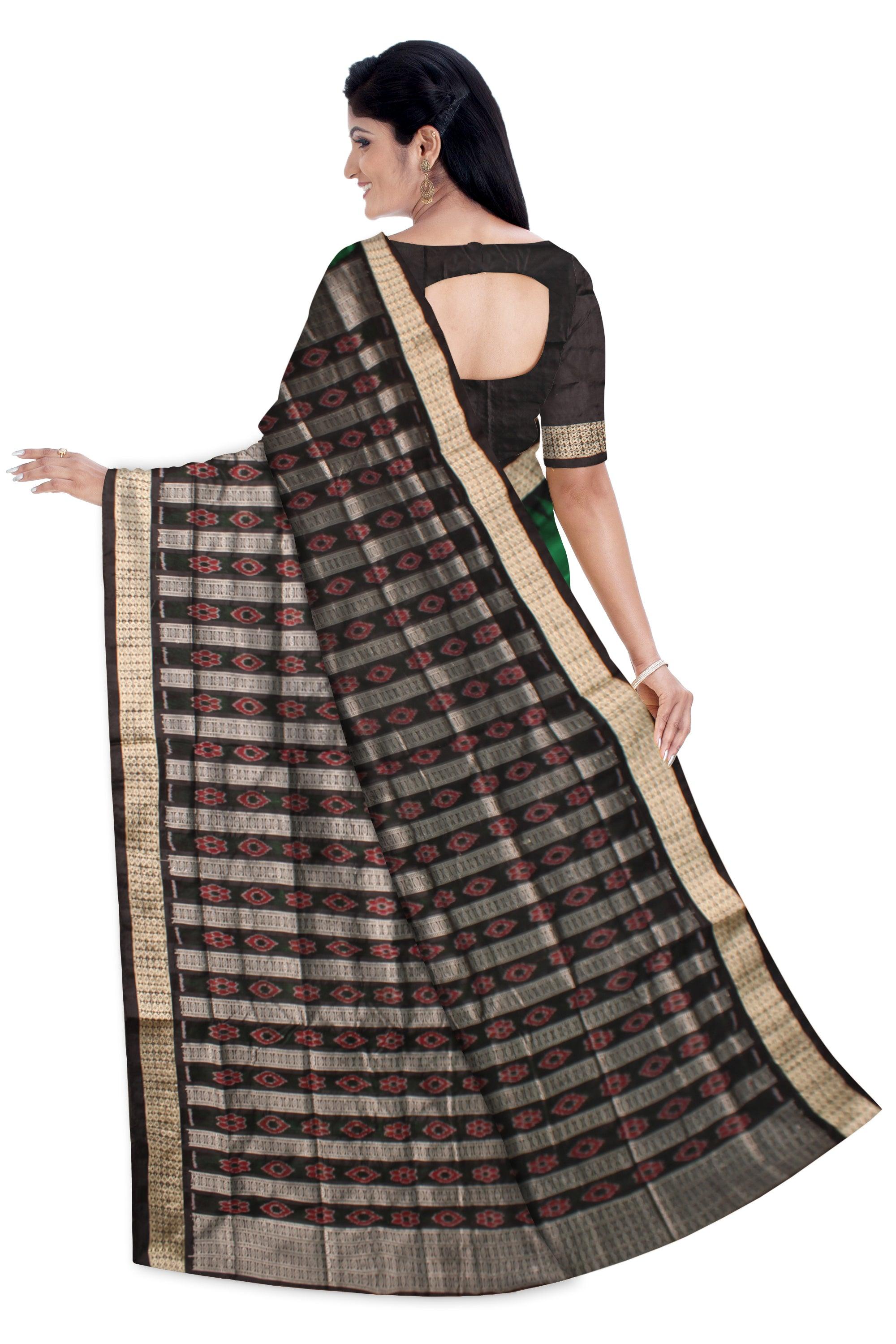 Sambalpuri ikat silk saree cs blue and black with thread woven buttas –  Prashanti Sarees