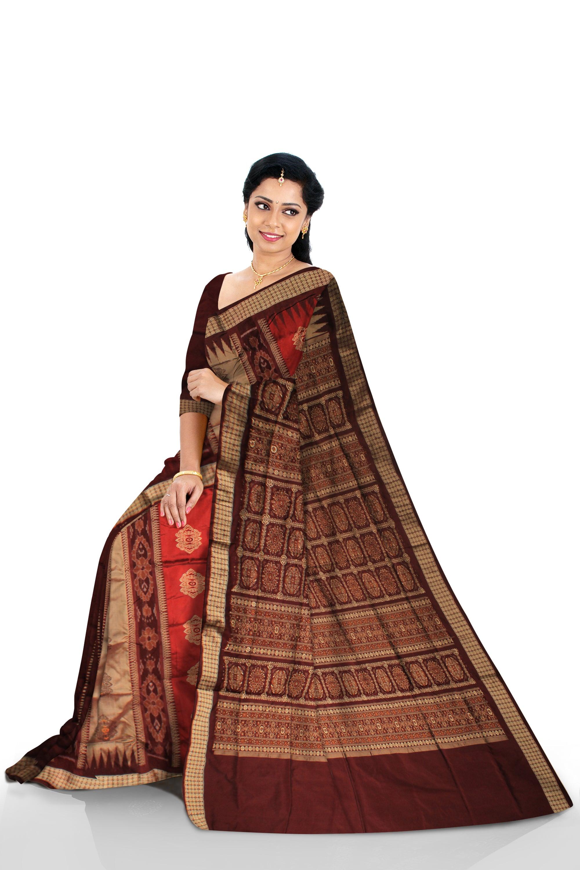 Full Body Boxes Pattern Pata Saree In Red And Maroon Color., Party