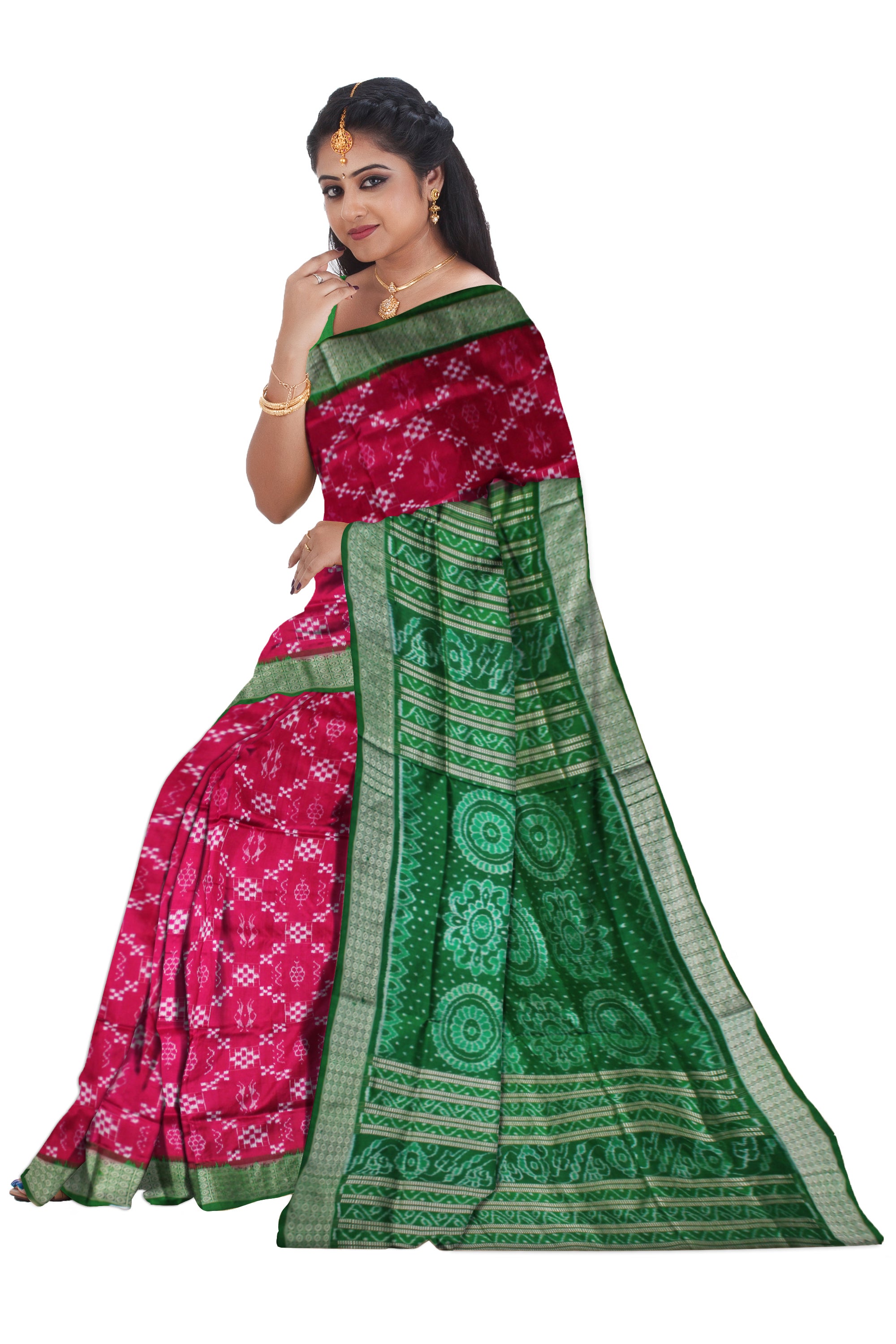 LATEST COLLECTION PURE  PASAPALI SILK SAREE IS RANI PINK AND GREEN COLOR BASE,ATTACHED WITH MATCHING BLOUSE PIECE. - Koshali Arts & Crafts Enterprise