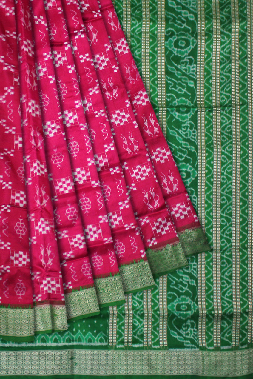 LATEST COLLECTION PURE  PASAPALI SILK SAREE IS RANI PINK AND GREEN COLOR BASE,ATTACHED WITH MATCHING BLOUSE PIECE. - Koshali Arts & Crafts Enterprise