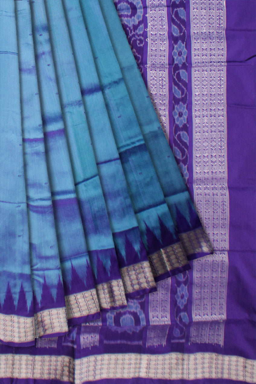 COPPER SULPHATE AND PURPLE COLOR SMALL BOOTY PATTERN PLAIN PATA SAREE,WITH BLOUSE PIECE. - Koshali Arts & Crafts Enterprise