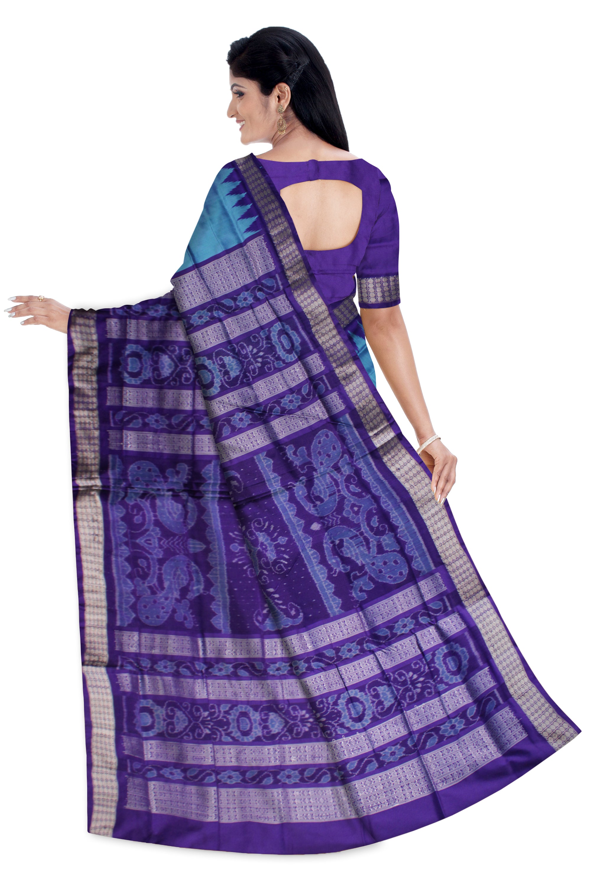 COPPER SULPHATE AND PURPLE COLOR SMALL BOOTY PATTERN PLAIN PATA SAREE,WITH BLOUSE PIECE. - Koshali Arts & Crafts Enterprise