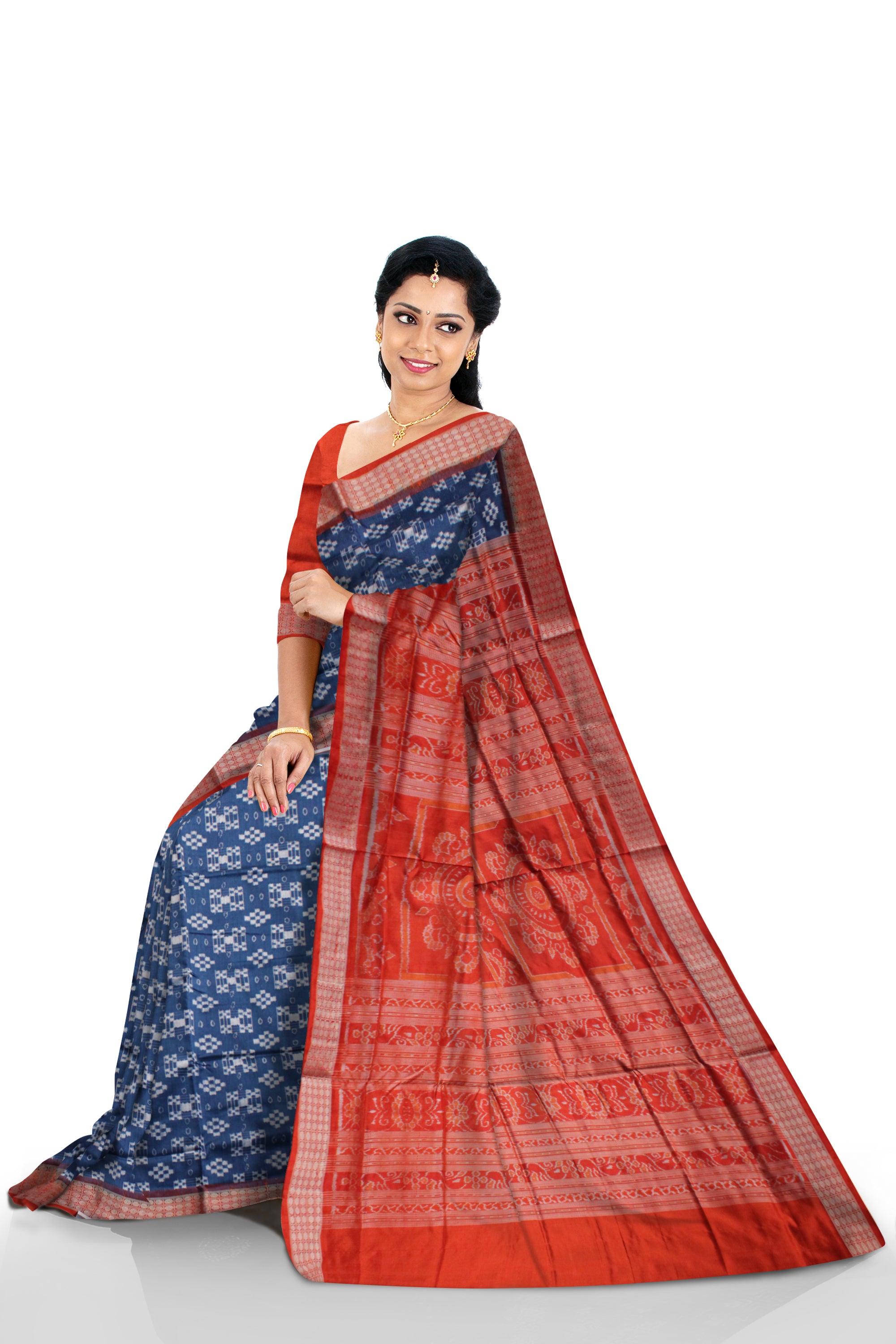 LIGHT BLUE AND ORANGE COLOR  PASAPALI PURE SILK SAREE,WITH BLOUSE PIECE. - Koshali Arts & Crafts Enterprise