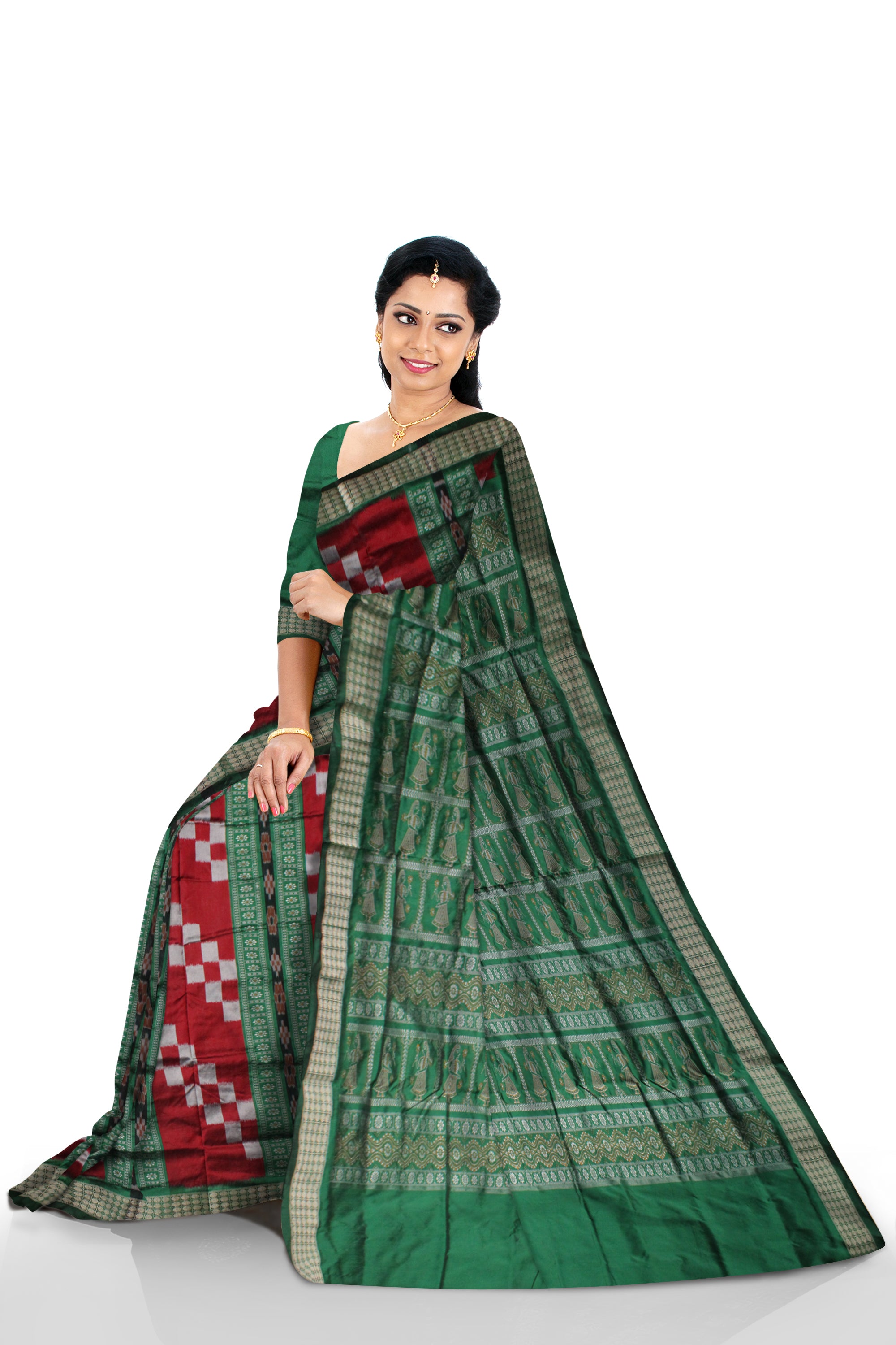 Maroon Pure Silk Saree With Golden Border And Green Colored Blouse | Cash  On Delivery Available, Throughout India