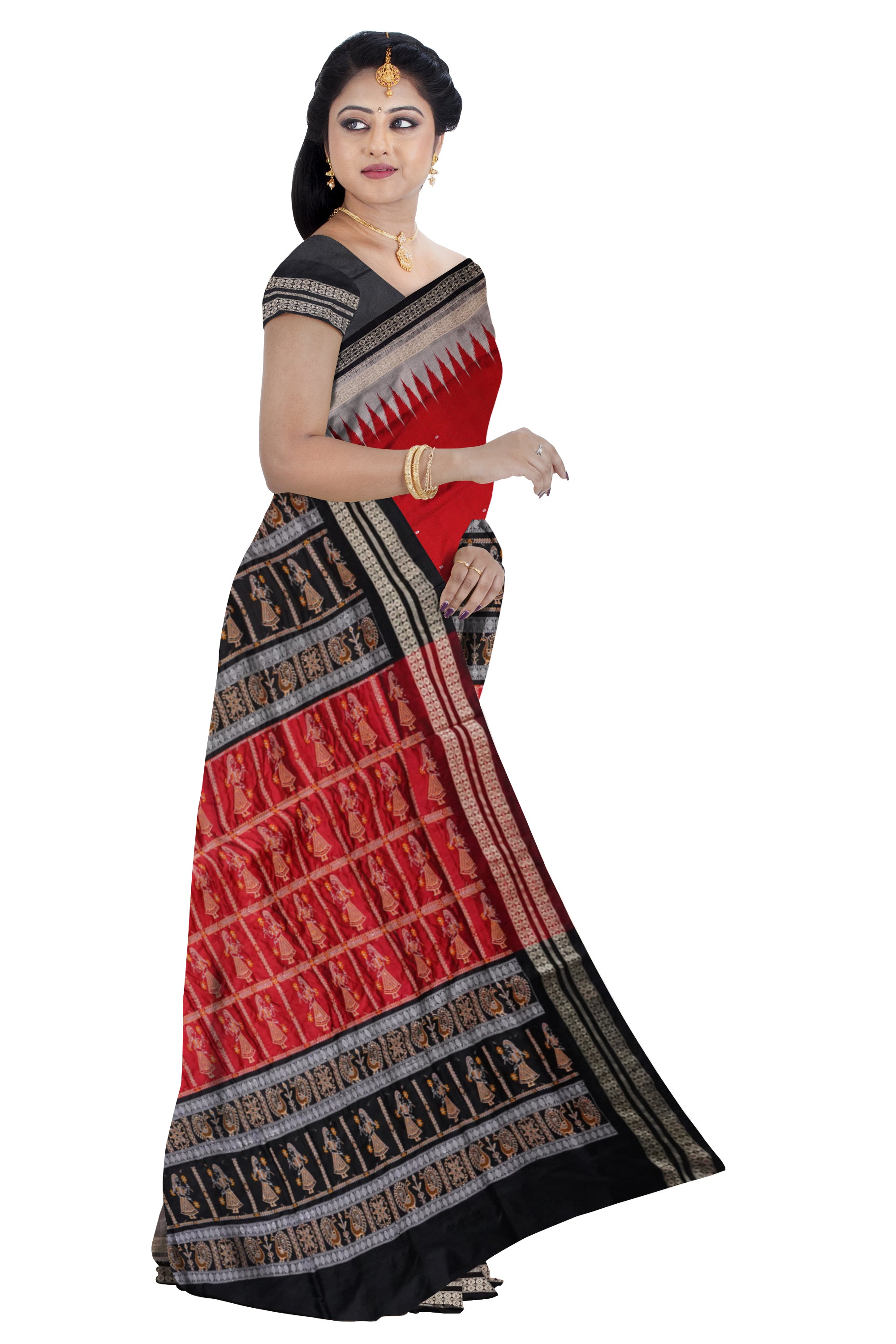 Plain bomkei pata saree is Maroon ,Black & Silver color with small booty work. - Koshali Arts & Crafts Enterprise