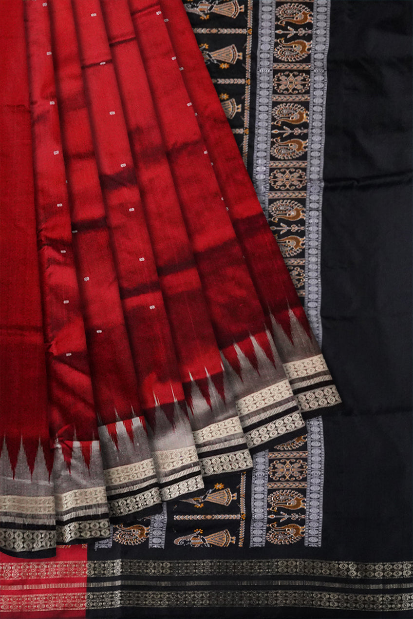 Plain bomkei pata saree is Maroon ,Black & Silver color with small booty work. - Koshali Arts & Crafts Enterprise