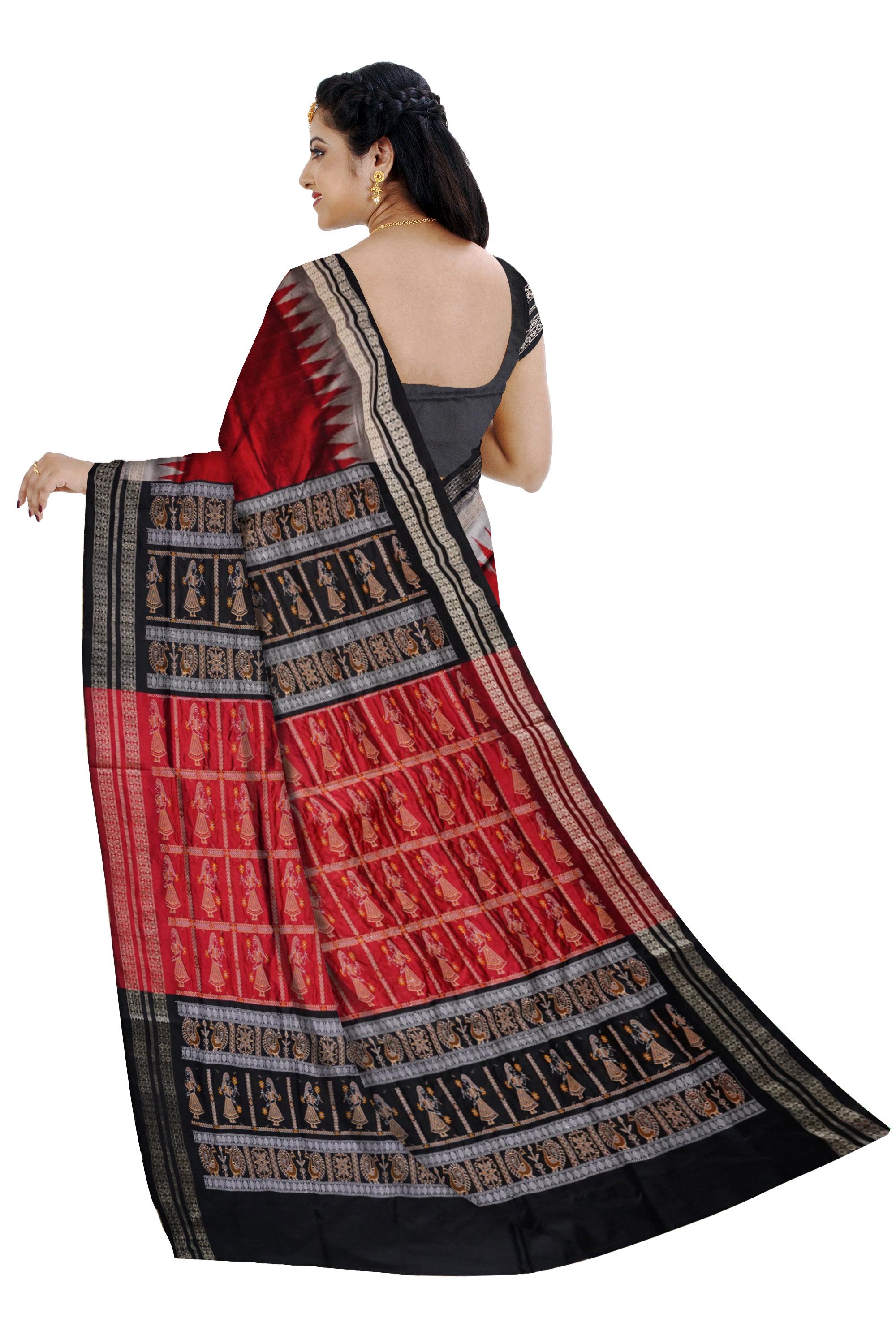 Plain bomkei pata saree is Maroon ,Black & Silver color with small booty work. - Koshali Arts & Crafts Enterprise