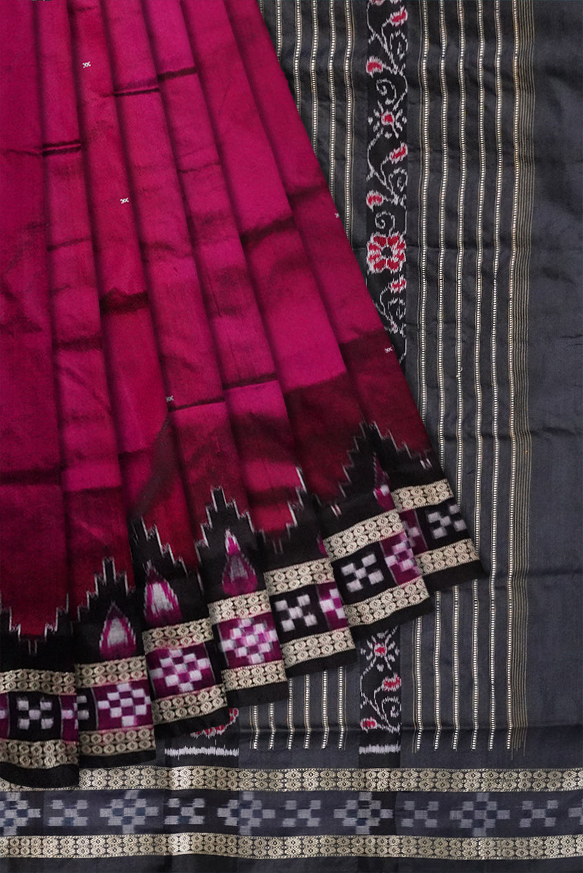 Pink and black color dhadi pasapali sambalpuri  pata saree. - Koshali Arts & Crafts Enterprise