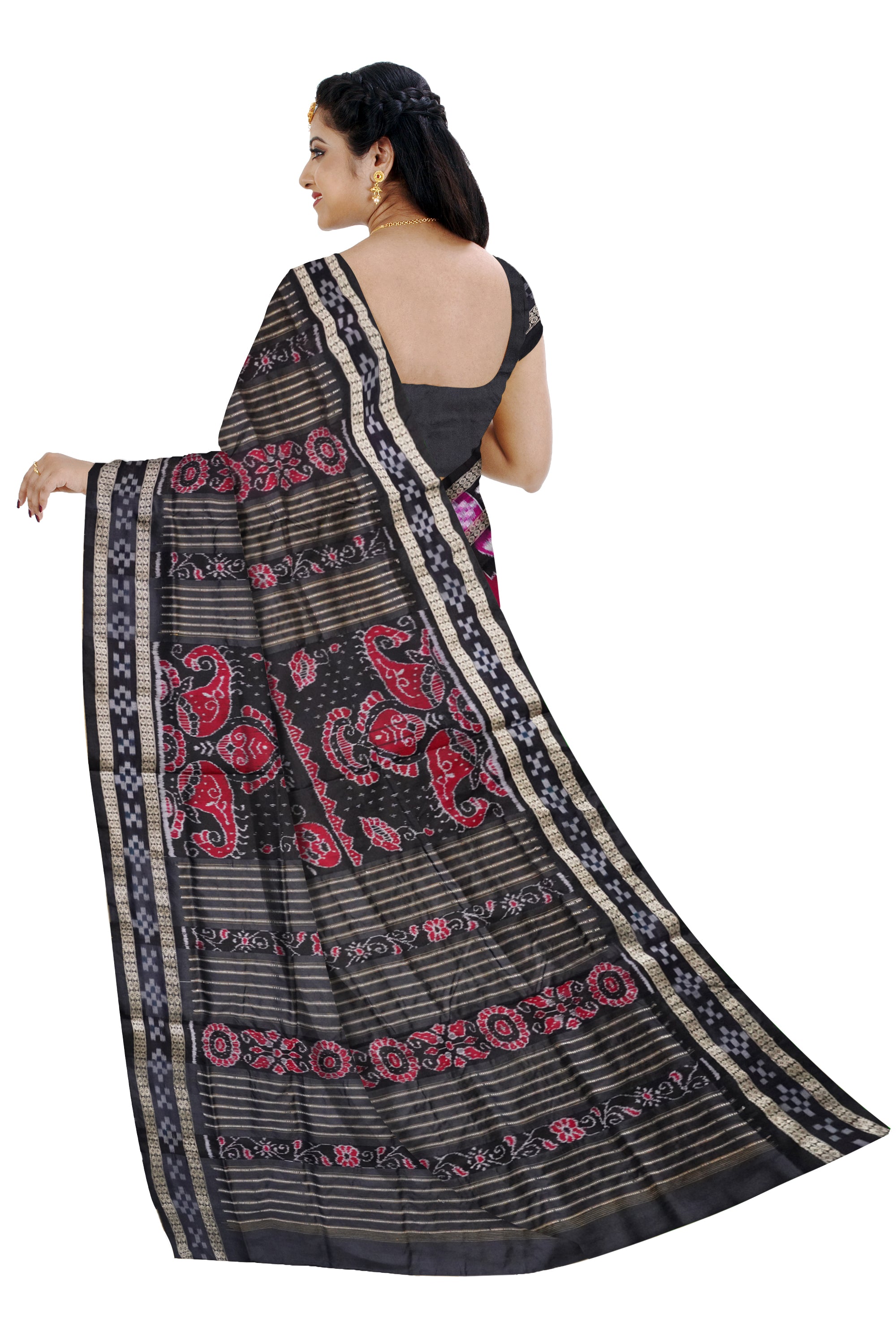 Pink and black color dhadi pasapali sambalpuri  pata saree. - Koshali Arts & Crafts Enterprise