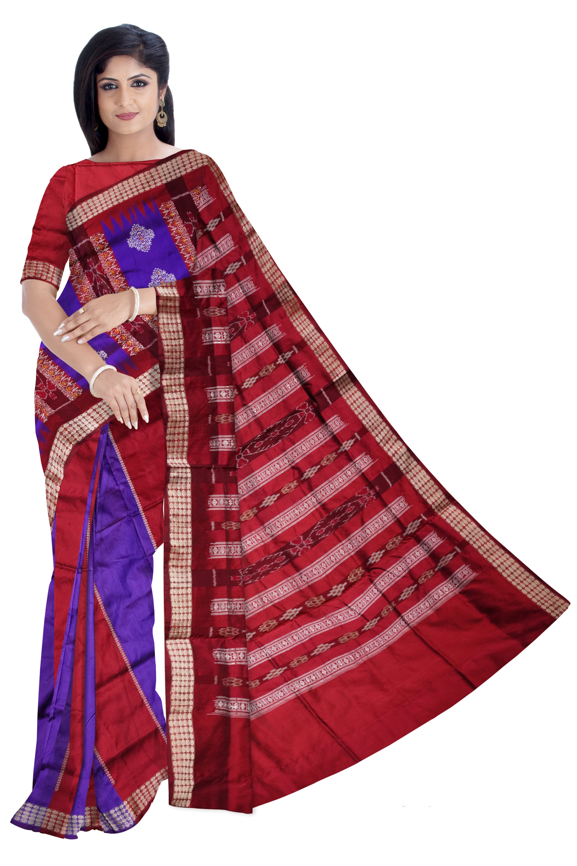 Royal Blue Floral Banarasi Silk Saree | Drape Divaa