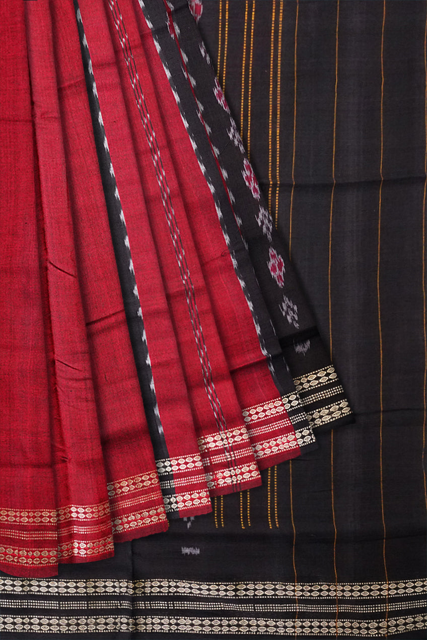 Maroon & Black color Sambalpuri cotton saree. - Koshali Arts & Crafts Enterprise