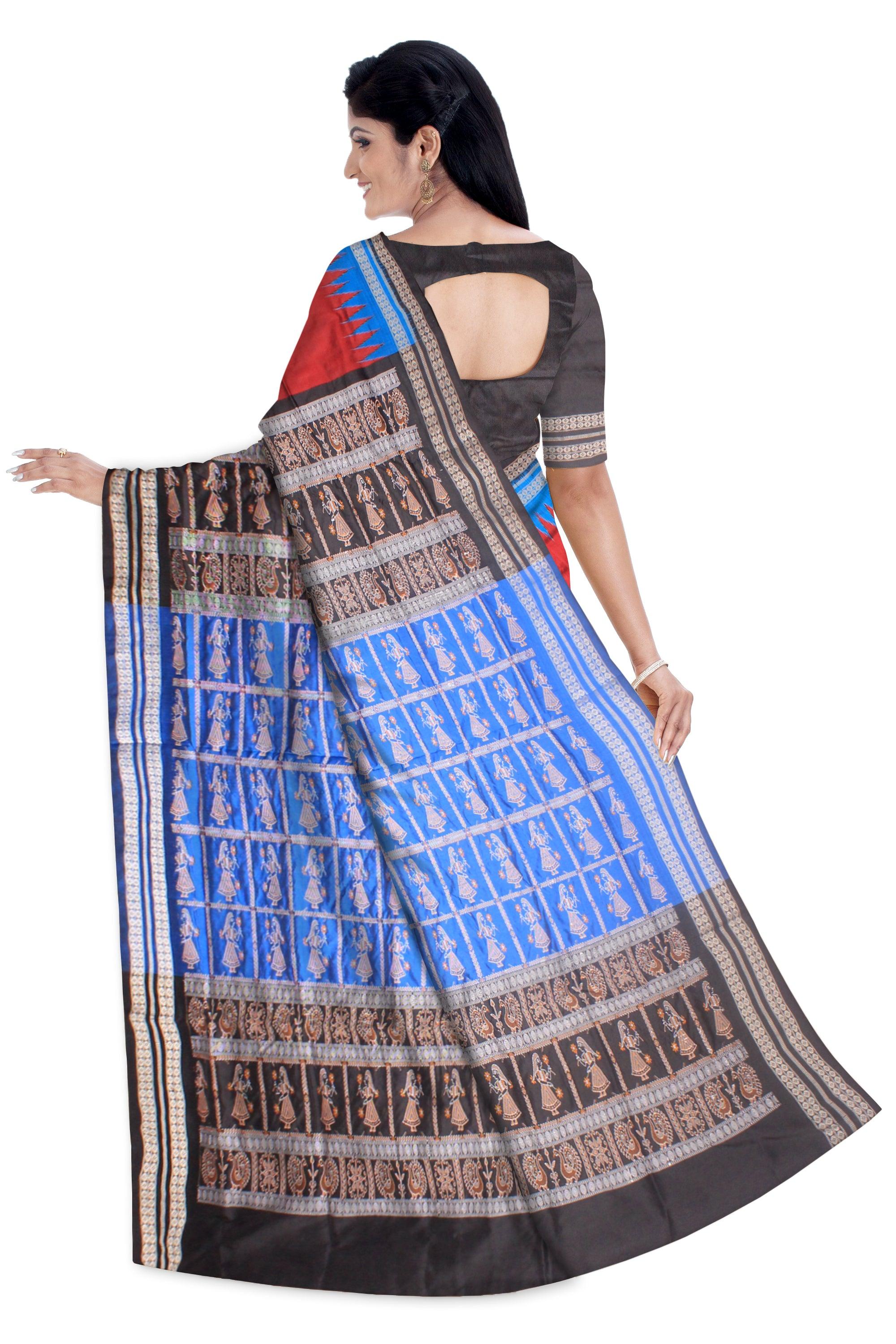 Sambalpuri Pata Saree in Maroon Color with  booty design full  body   with blouse piece. - Koshali Arts & Crafts Enterprise