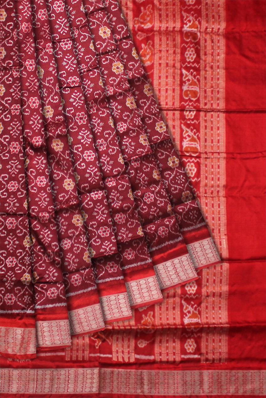 SONEPUR BANDHA PURE SILK SAREE IN CARMINE AND RED COLOR, WITH BLOUSE PIECE. - Koshali Arts & Crafts Enterprise