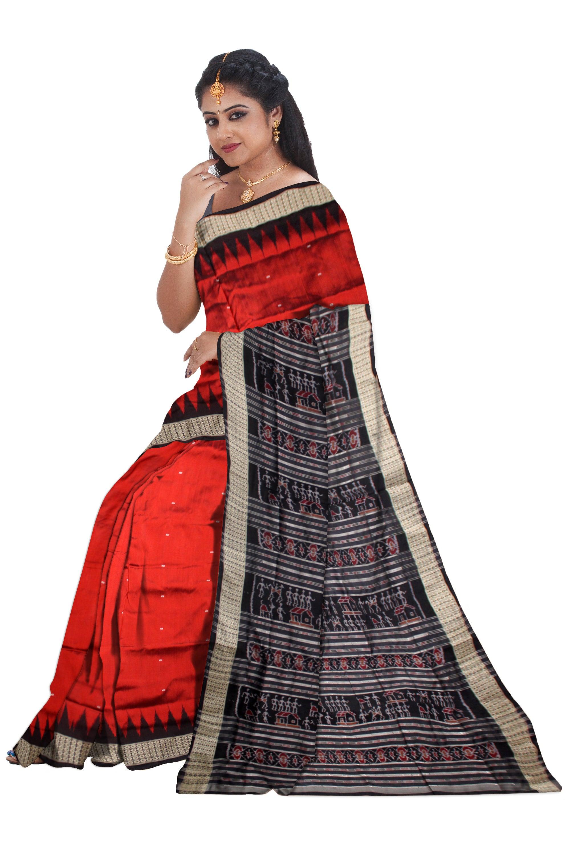 SONEPUR PURE SILK SAREE IN MAROON AND BLACK COLOR IN BOOTY DESIGN WITH SILVER COLOR BORDER WITH BLOUSE PIECE. - Koshali Arts & Crafts Enterprise