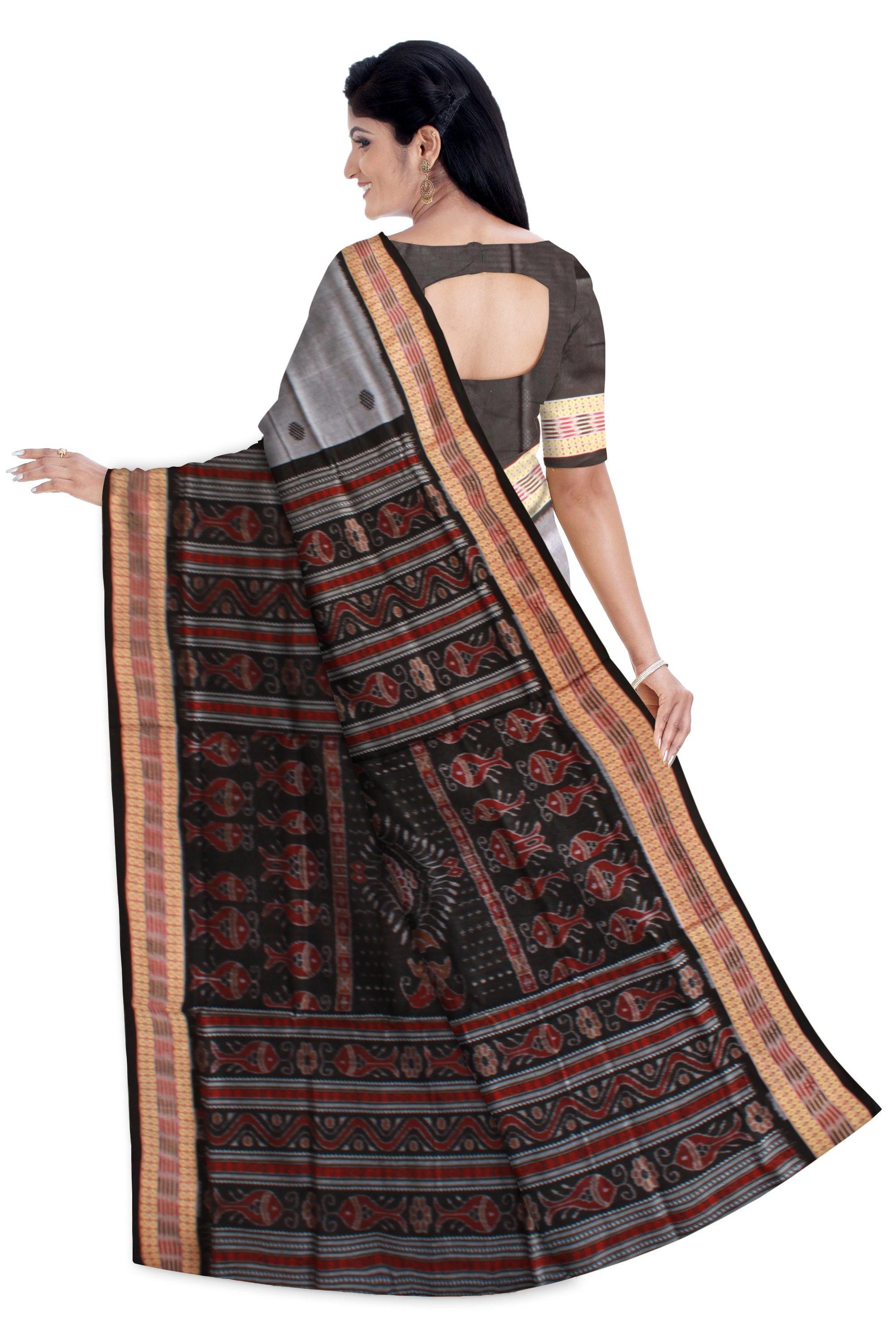 Silver and Red lining Sambalpuri saree with blouse piece. - Koshali Arts & Crafts Enterprise