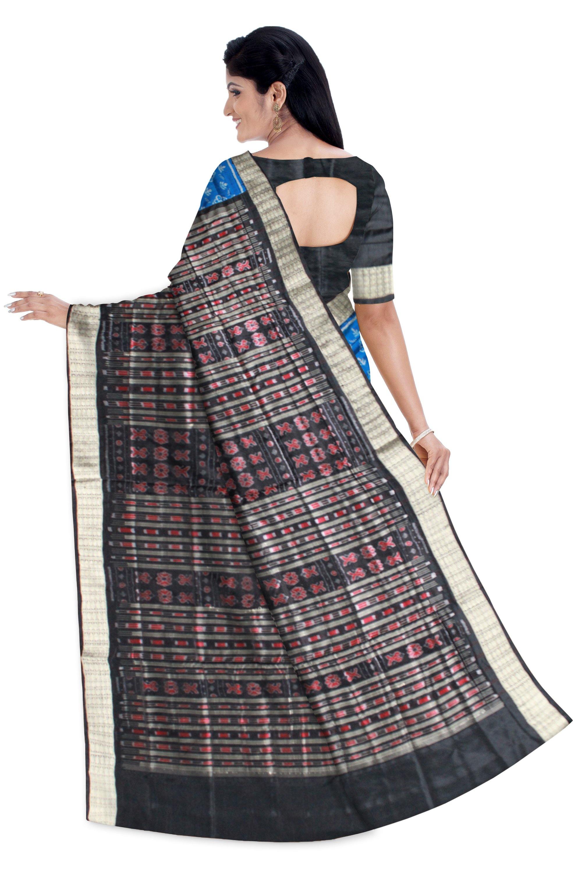 Authentic flora design pure pata saree in blue color with blouse piece - Koshali Arts & Crafts Enterprise