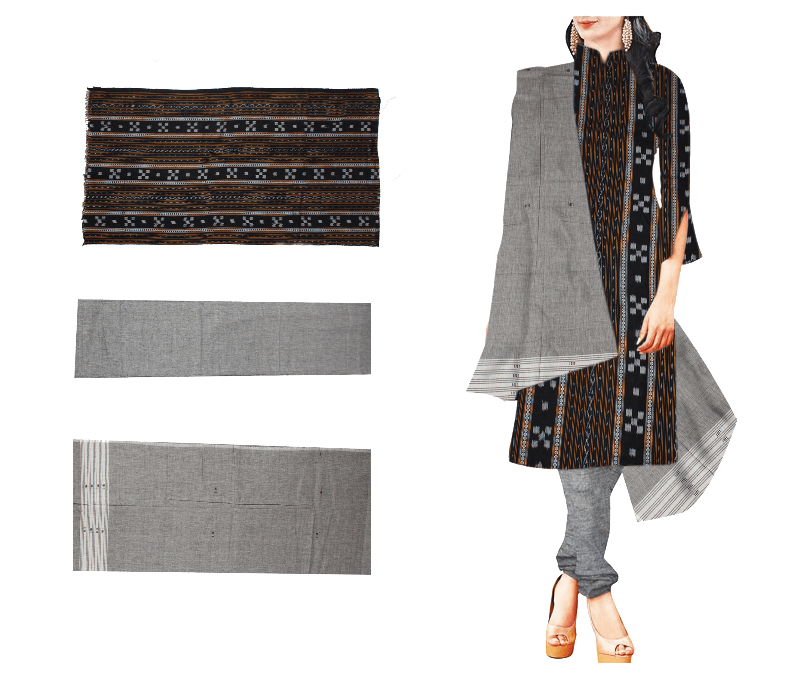 Odisha Handloom Pure Cotton Ikkat Dress Material-Blue & Grey | Reeling  Threads