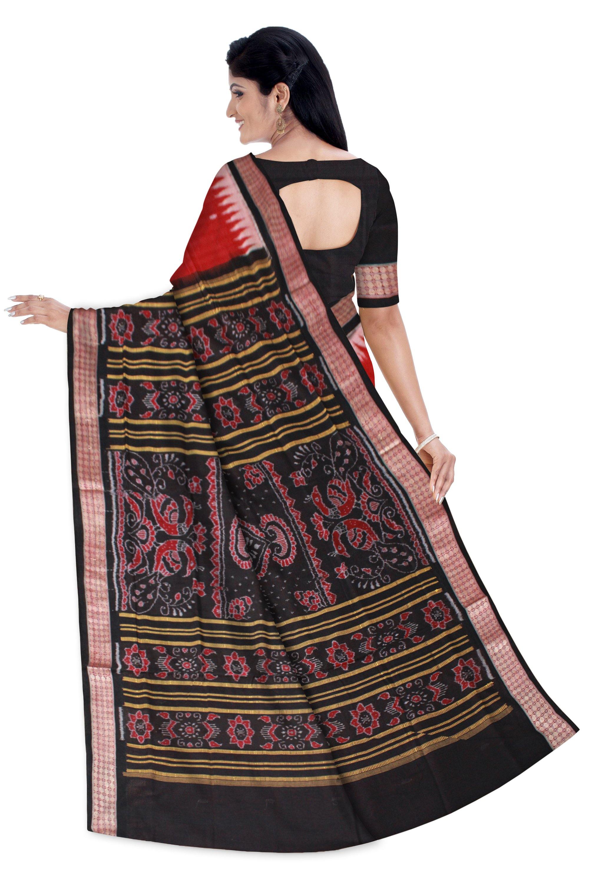 Pata Dhadi Plain Bomkai Cotton Saree in Dark Maroon - Koshali Arts & Crafts Enterprise